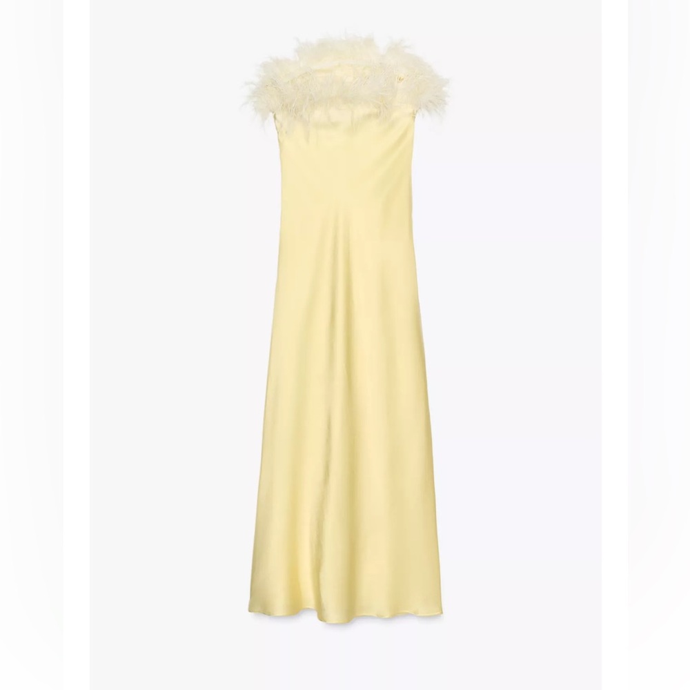 ZARA FEATHERED SATIN MIDI DRESS SIE M - Picture 14 of 16